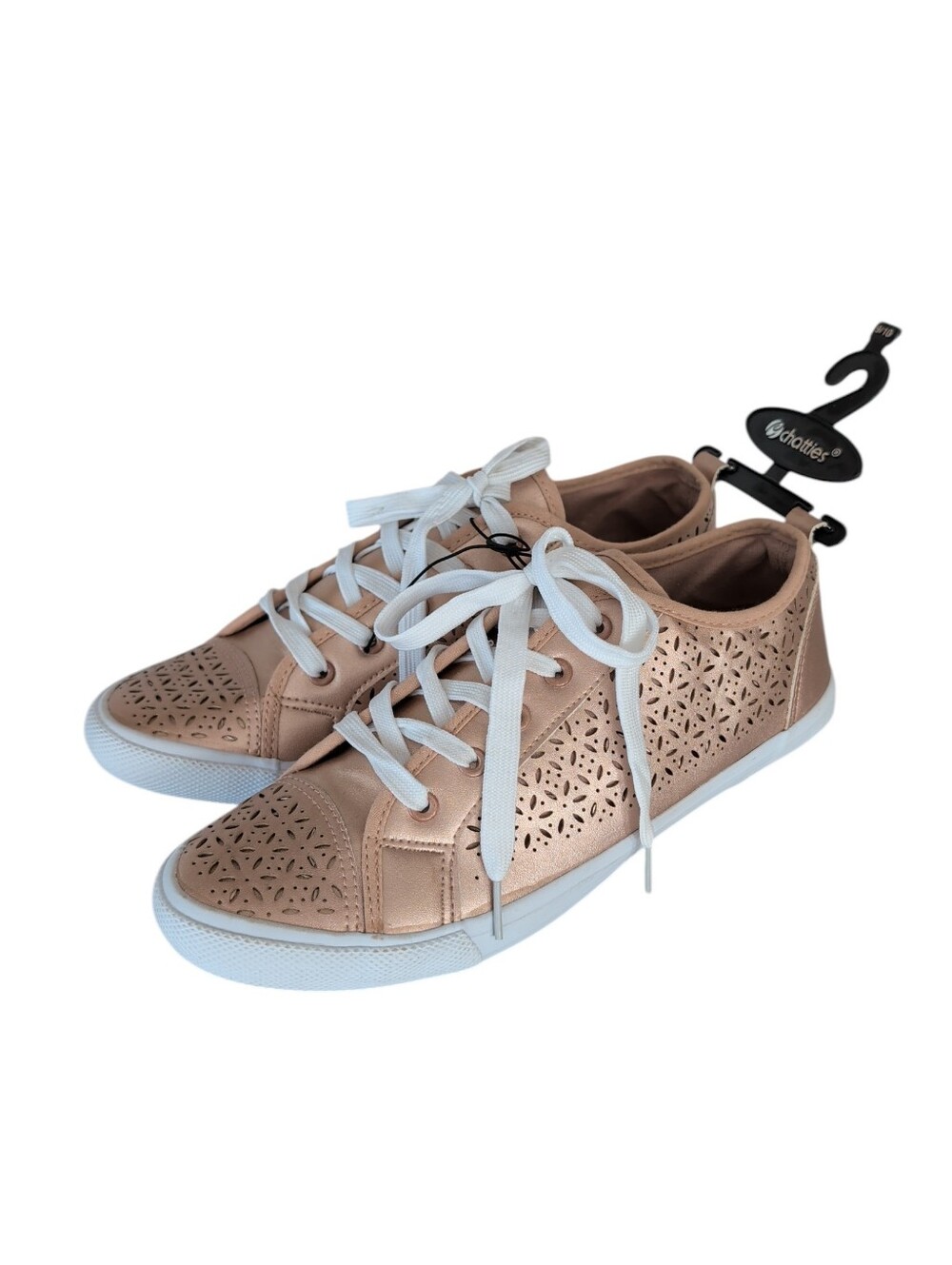 NWT Chatties Perforated Metallic Sneakers LARGE 9/10 Rose Gold FLAWS - Picture 5 of 16